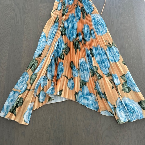 L'IDEE Boheme Yellow Floral Pleated Gown Maxi Dress Halter - Size US 6 - Picture 5 of 8